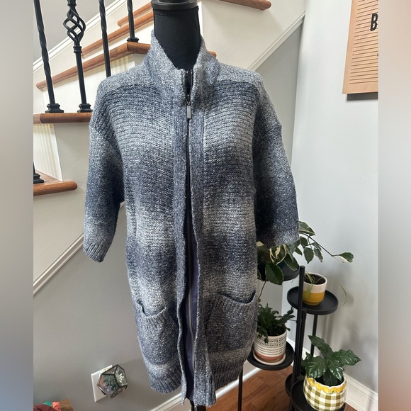 Chico's Blue and Gray Zip-Up Sweater Duster - Picture 1 of 5